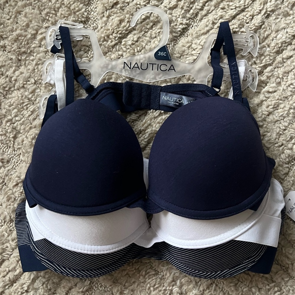 NWT Nautica 3 Pack Navy and White T-Shirt Bras